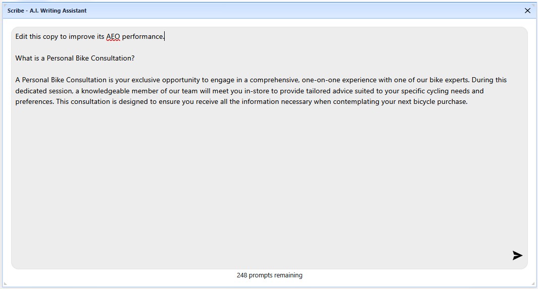Scribe prompt with existing page copy entered