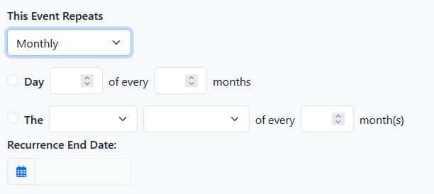 Monthly repeating event settings
