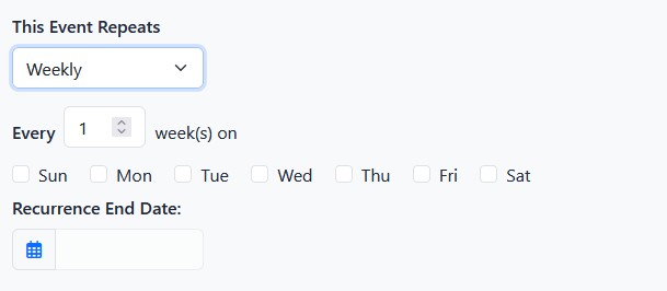 Weekly repeating event settings