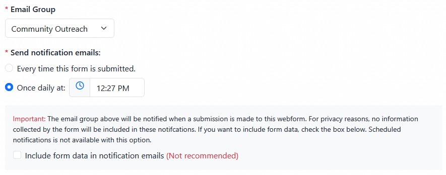 Form notification settings