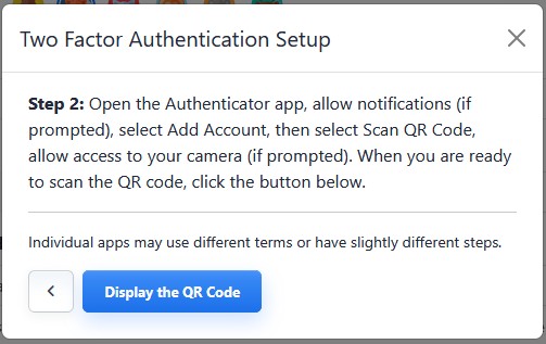 Two-factor authentication setup step 2