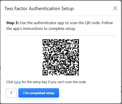 Two-factor authentication setup step 3