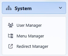 CMS console with System accordion open