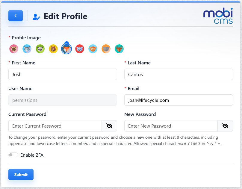 Edit Profile screen
