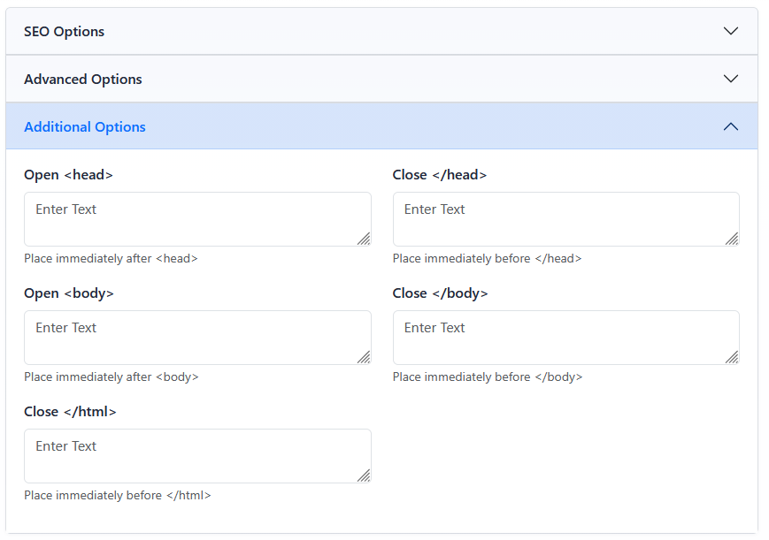 Additional Options expanded in the Menu Manager edit view