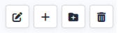 Menu Manager row action buttons for edit, add submenu, add multiple submenus, and delete