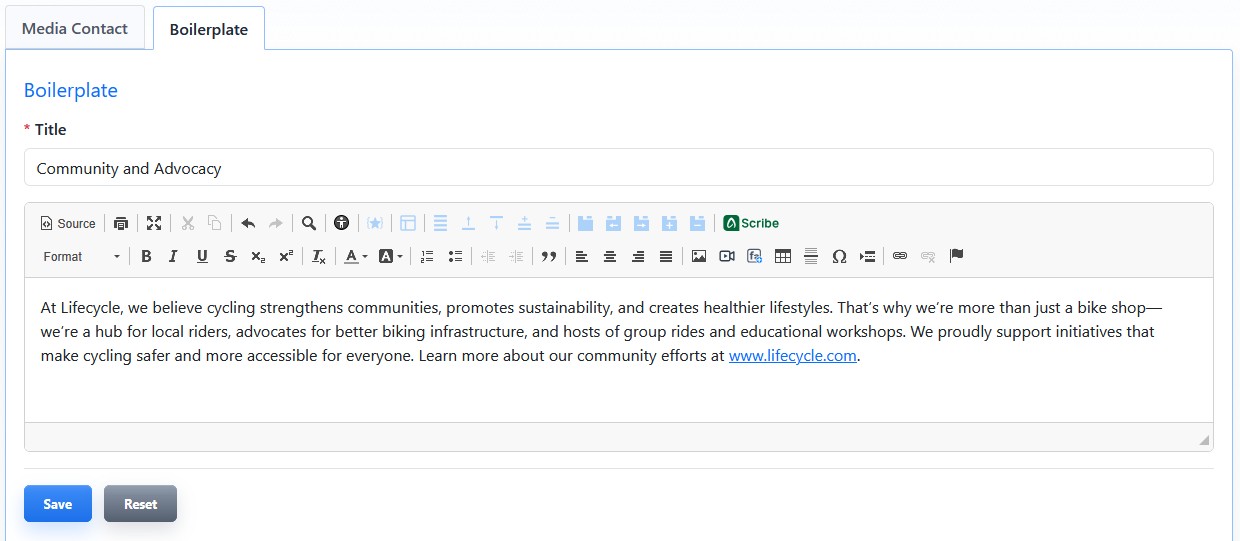 Editing a news boilerplate