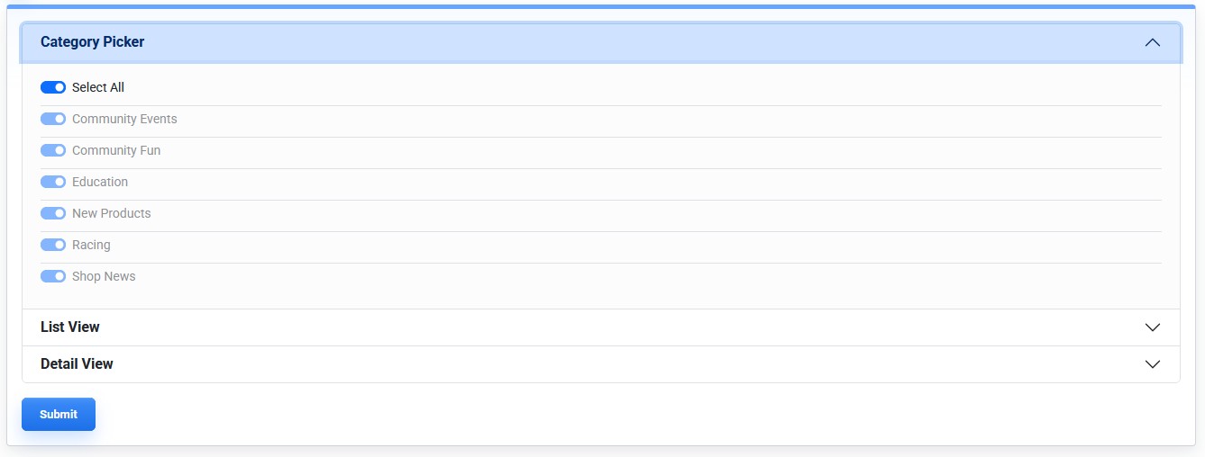 News public page category picker settings