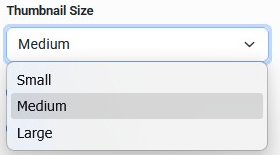 Thumbnail Size dropdown options