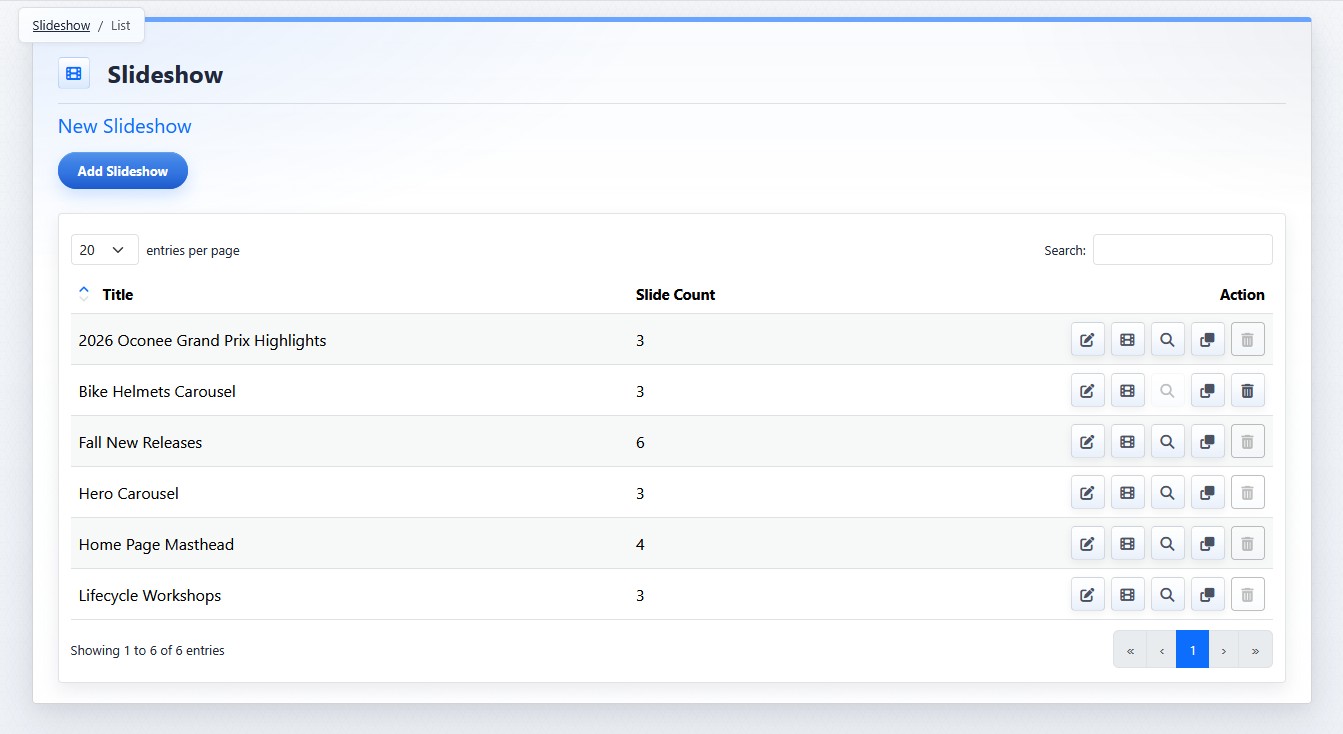 Slideshow show list view