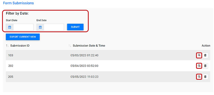 An image of the Form Plugin's date filter for submissions