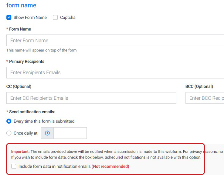 The TWD CMS Form Editor Page with the form data box area highlighted by a red rectangle.